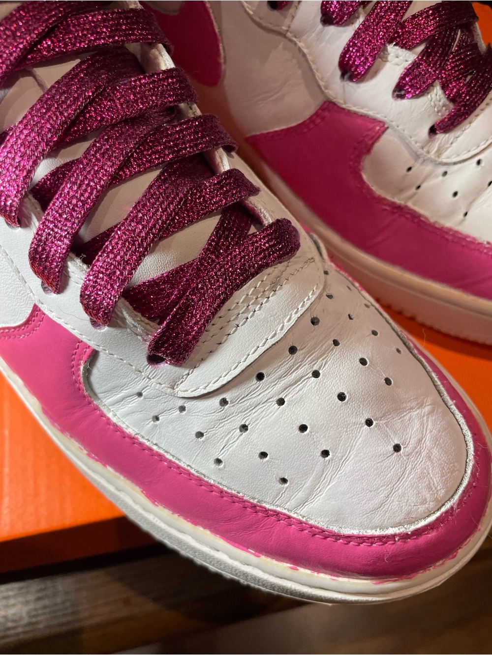 Nike Air Force 1 White Custom painted Pink Women’s Shoes US 9.5 EUR41 Authentic - Picture 6 of 16